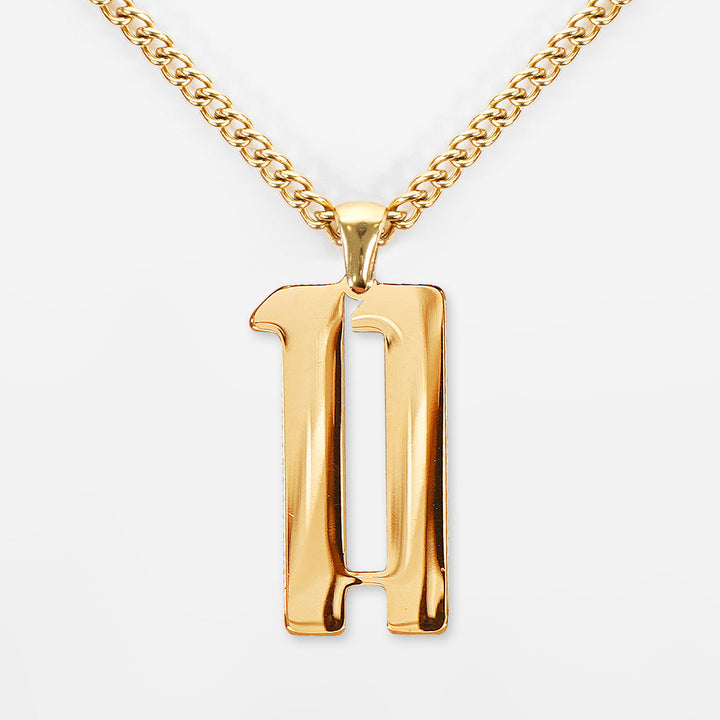 11 Number Pendant with Chain Necklace - Gold Plated Stainless Steel