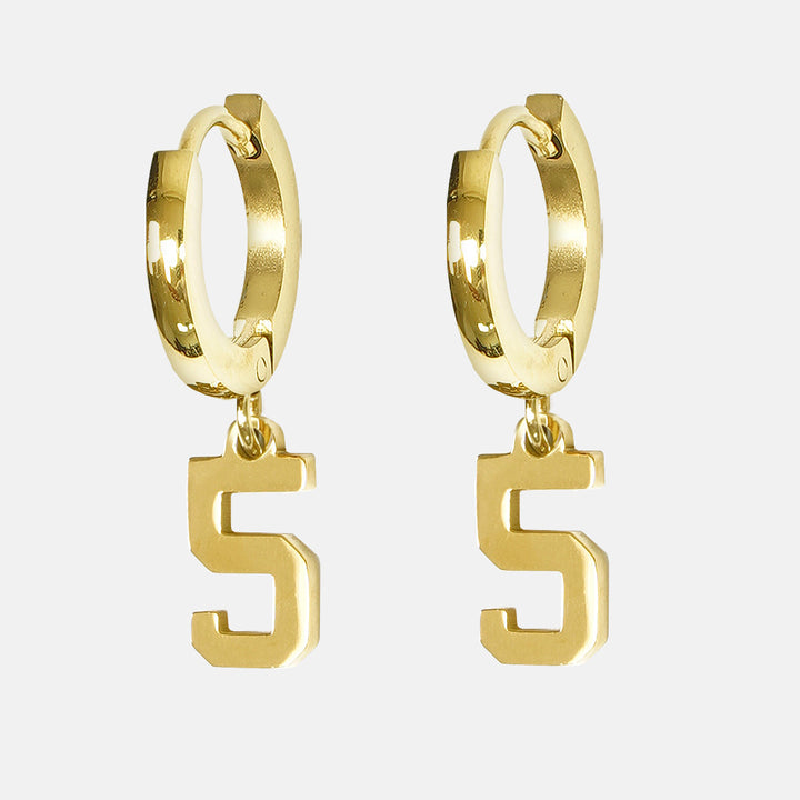 5 Number Earring - Gold Plated Stainless Steel