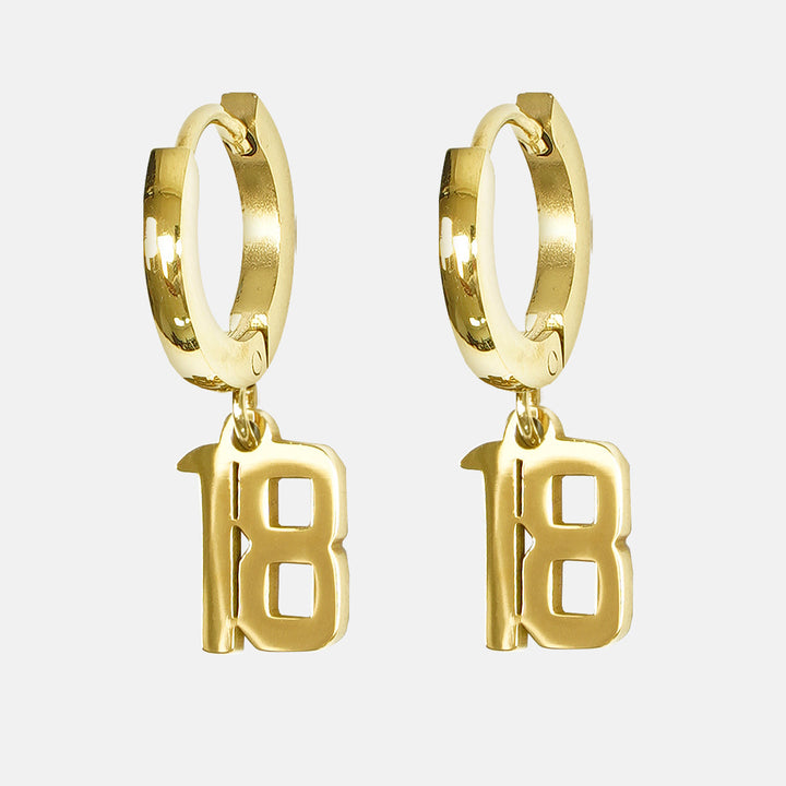 18 Number Earring - Gold Plated Stainless Steel