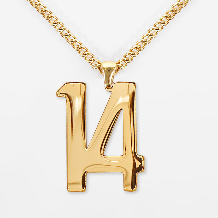 14 Number Pendant with Chain Necklace - Gold Plated Stainless Steel