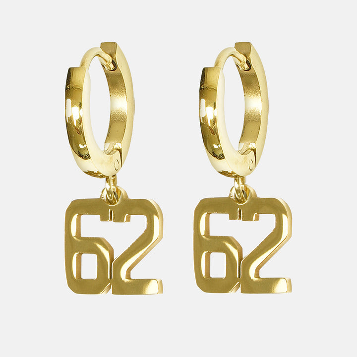 62 Number Earring - Gold Plated Stainless Steel