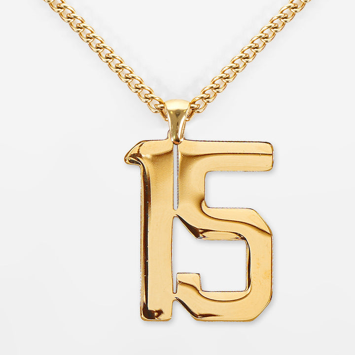 15 Number Pendant with Chain Necklace - Gold Plated Stainless Steel