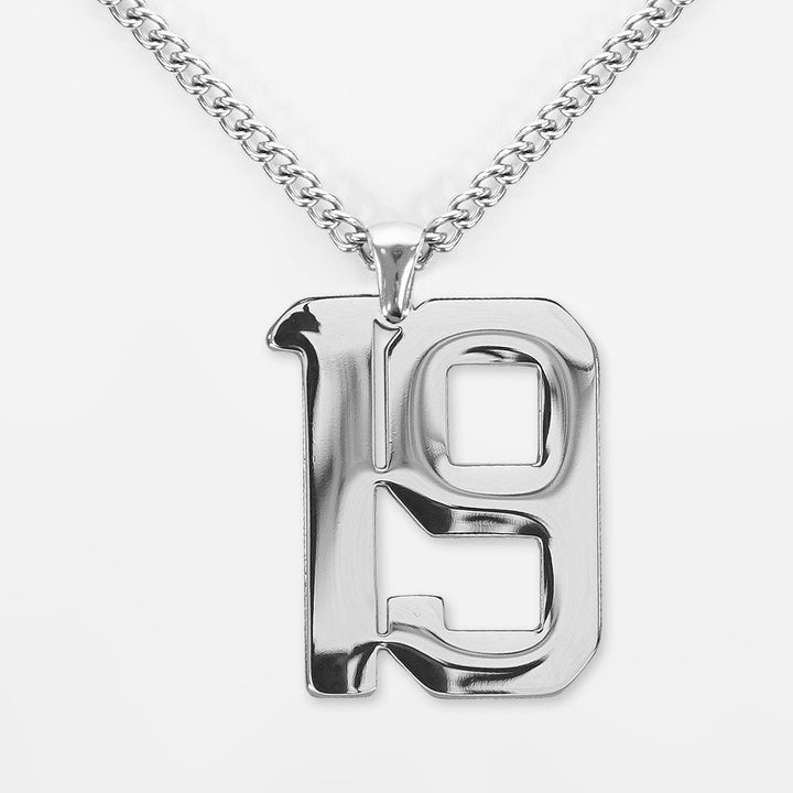 19 Number Pendant with Chain Necklace - Stainless Steel