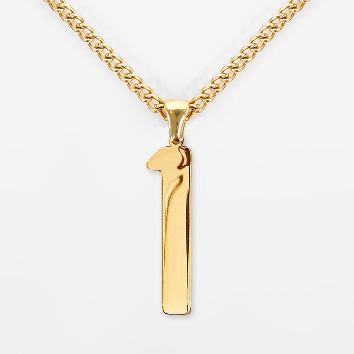 1 Number Pendant with Chain Necklace - Gold Plated Stainless Steel