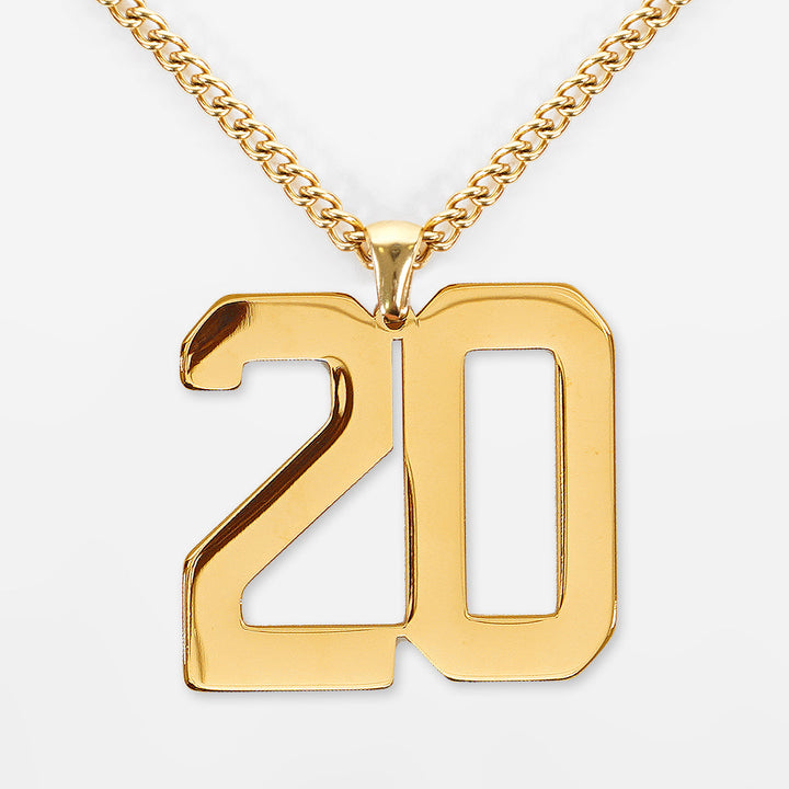 20 Number Pendant with Chain Necklace - Gold Plated Stainless Steel