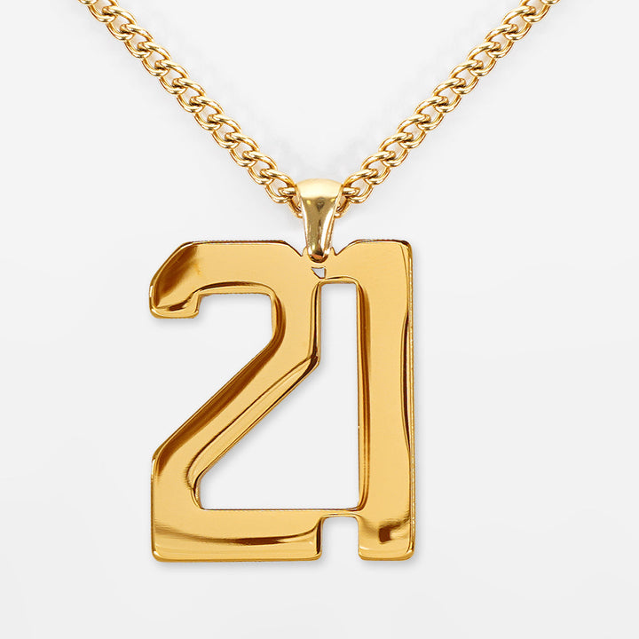 21 Number Pendant with Chain Necklace - Gold Plated Stainless Steel