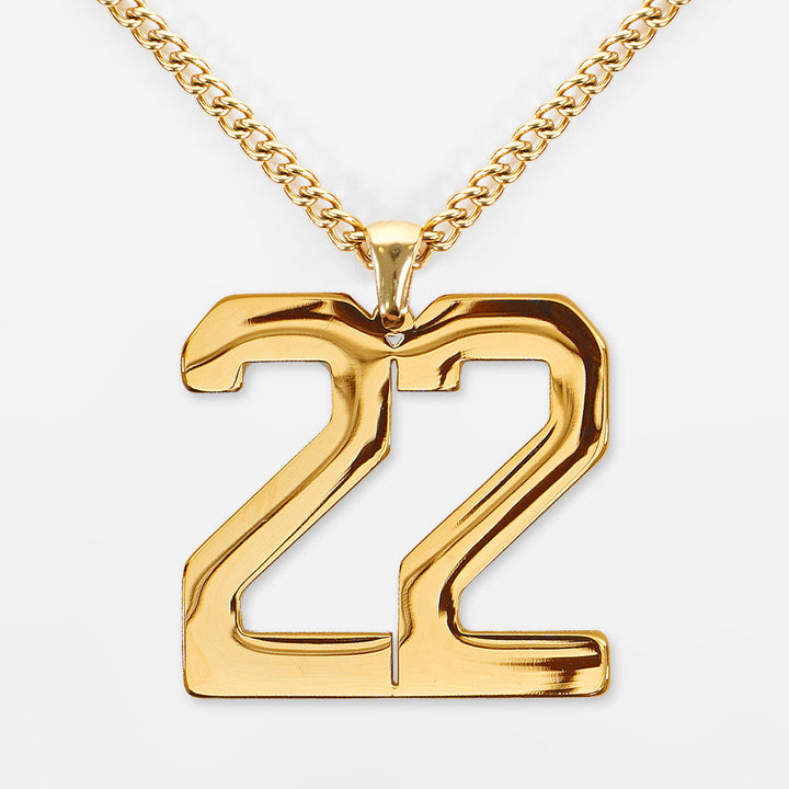 22 Number Pendant with Chain Necklace - Gold Plated Stainless Steel