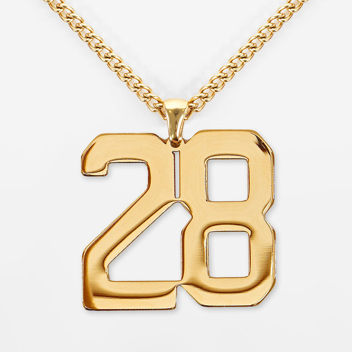 28 Number Pendant with Chain Necklace - Gold Plated Stainless Steel