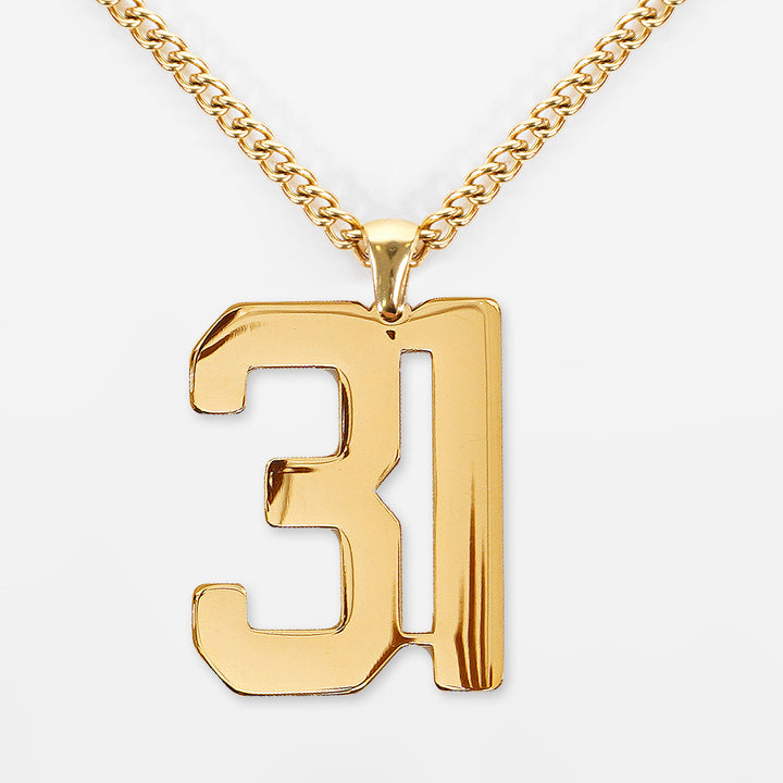 31 Number Pendant with Chain Necklace - Gold Plated Stainless Steel