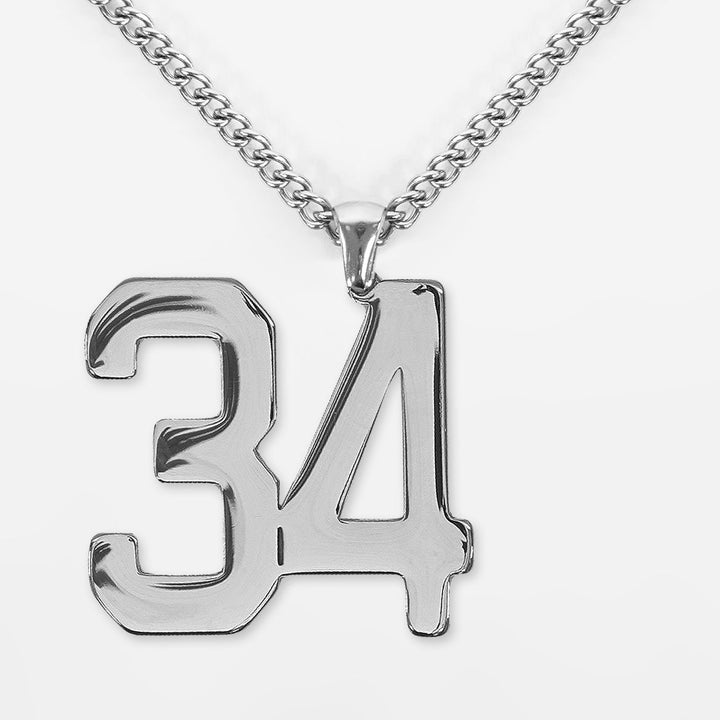 34 Number Pendant with Chain Necklace - Stainless Steel