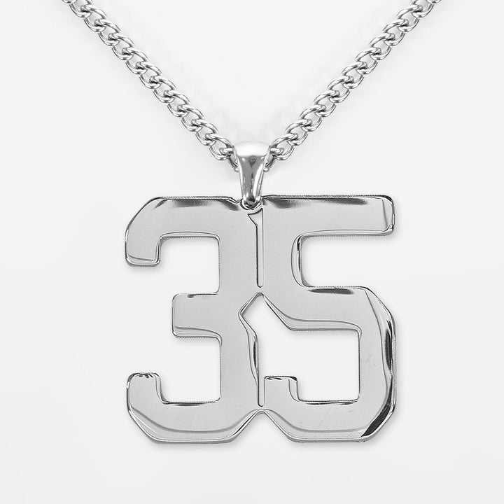 35 Number Pendant with Chain Necklace - Stainless Steel