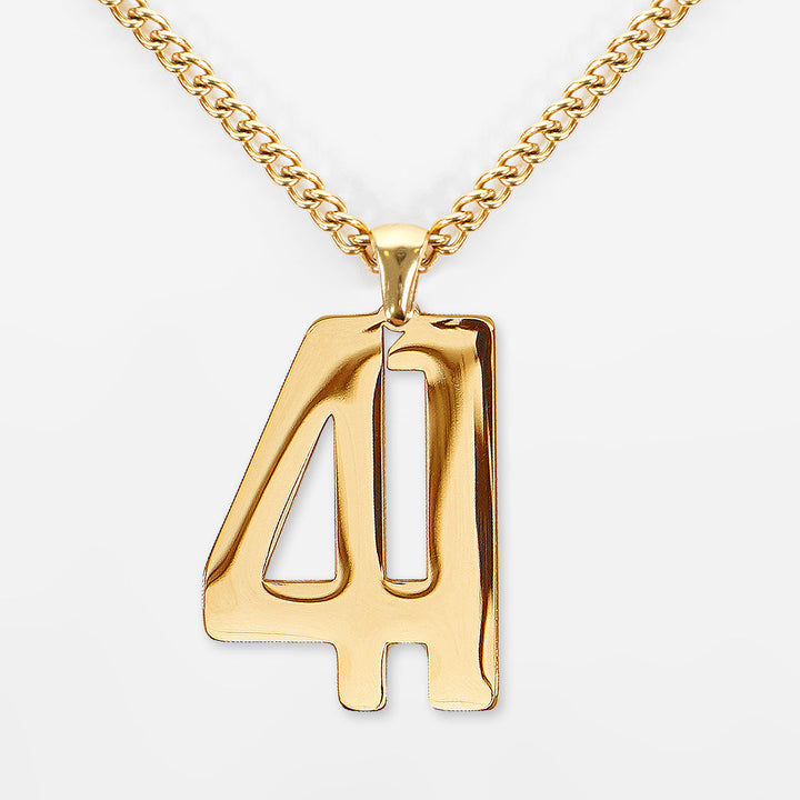 41 Number Pendant with Chain Necklace - Gold Plated Stainless Steel