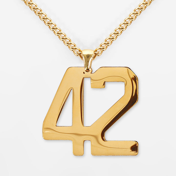 42 Number Pendant with Chain Necklace - Gold Plated Stainless Steel