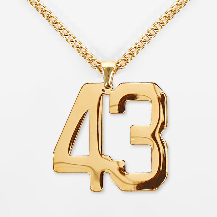 43 Number Pendant with Chain Necklace - Gold Plated Stainless Steel