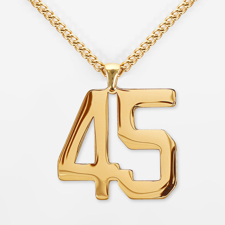 45 Number Pendant with Chain Necklace - Gold Plated Stainless Steel