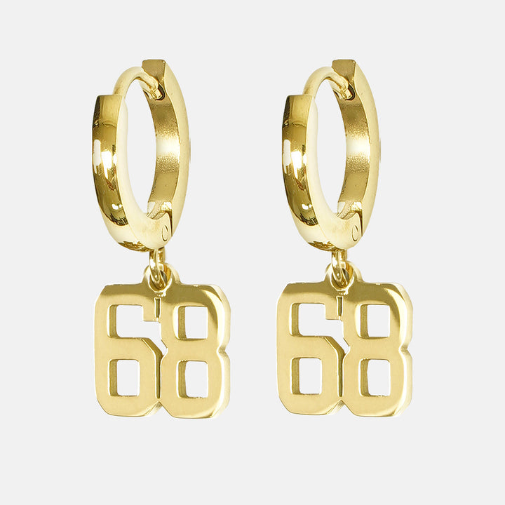 68 Number Earring - Gold Plated Stainless Steel