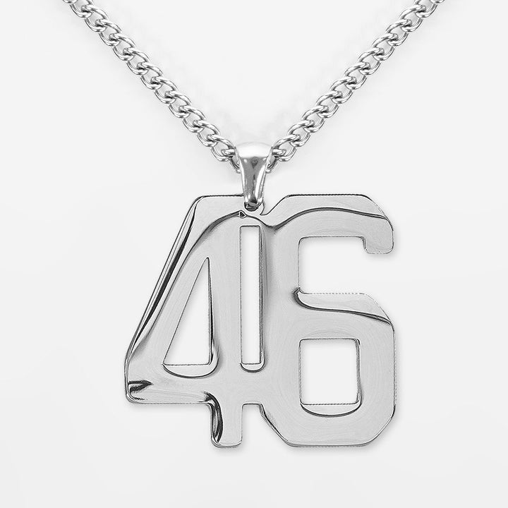 46 Number Pendant with Chain Necklace - Stainless Steel