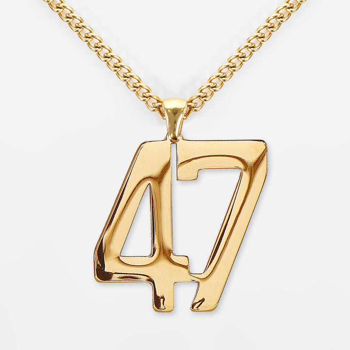 47 Number Pendant with Chain Necklace - Gold Plated Stainless Steel