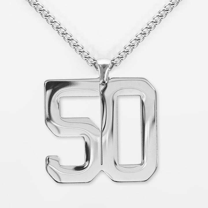 50 Number Pendant with Chain Necklace - Stainless Steel