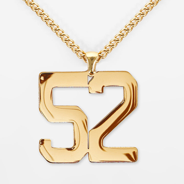 52 Number Pendant with Chain Necklace - Gold Plated Stainless Steel