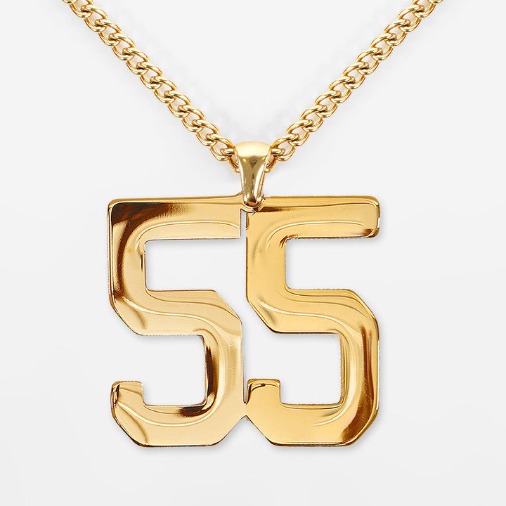 55 Number Pendant with Chain Necklace - Gold Plated Stainless Steel