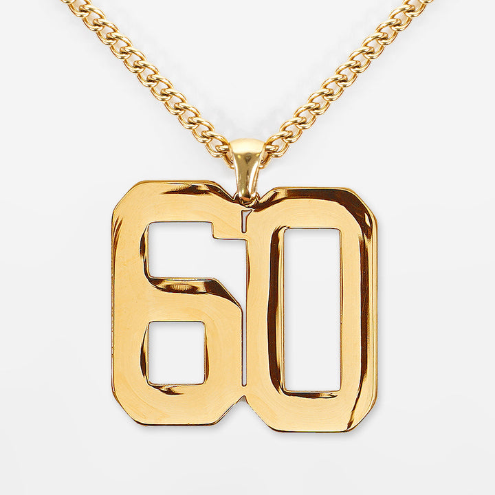 60 Number Pendant with Chain Necklace - Gold Plated Stainless Steel