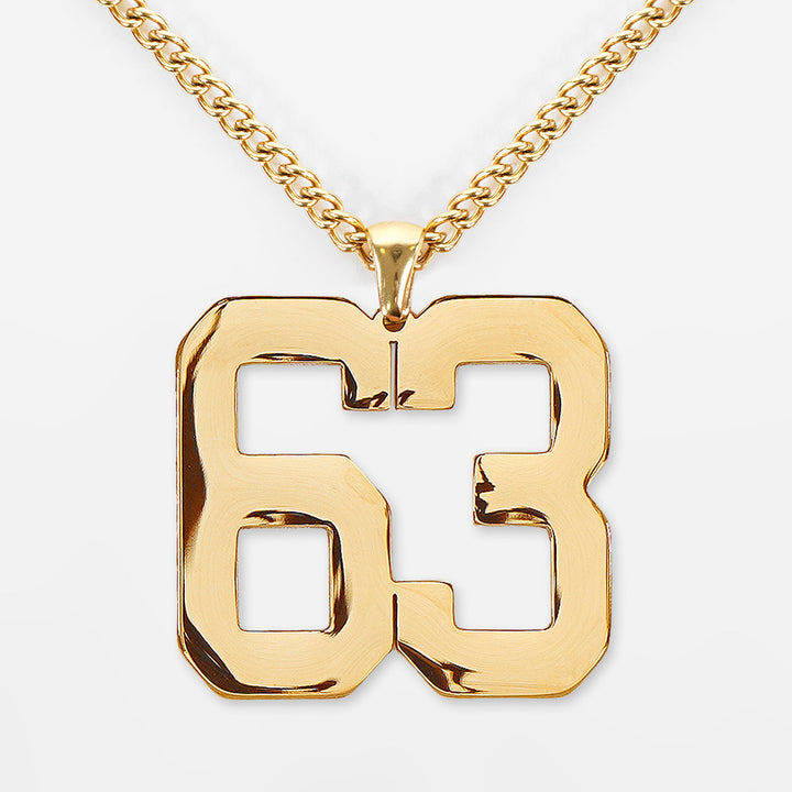 63 Number Pendant with Chain Necklace - Gold Plated Stainless Steel