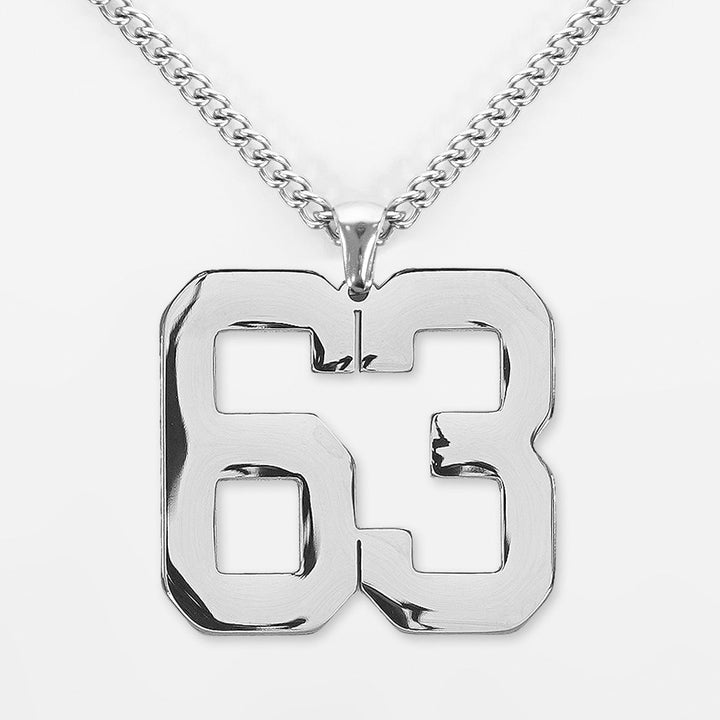 63 Number Pendant with Chain Necklace - Stainless Steel