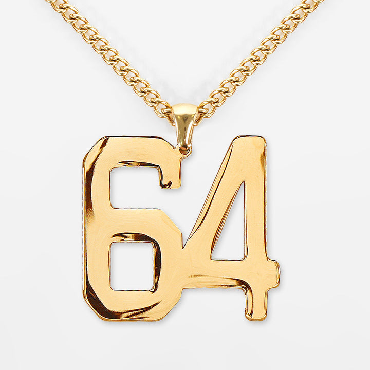 64 Number Pendant with Chain Necklace - Gold Plated Stainless Steel