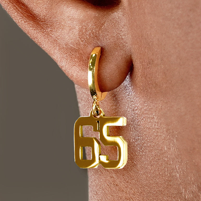 65 Number Earring - Gold Plated Stainless Steel