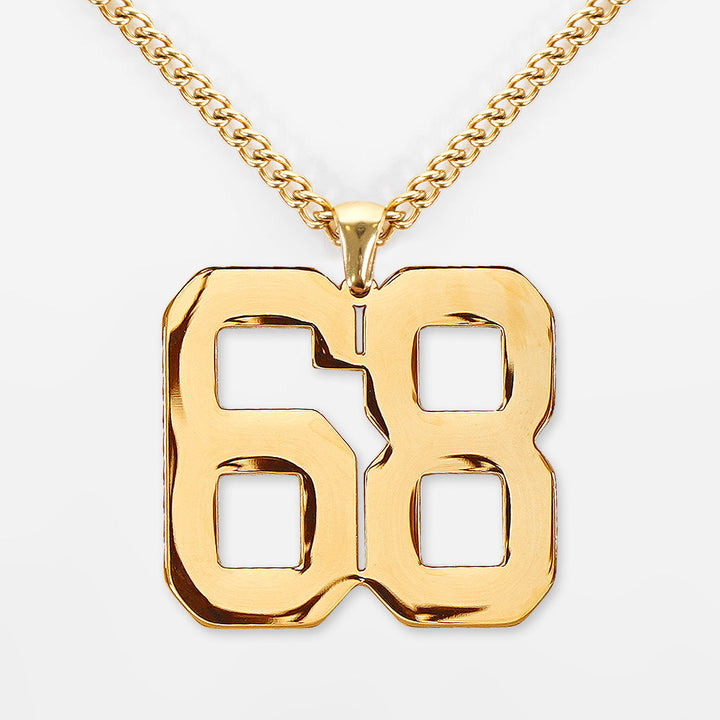 68 Number Pendant with Chain Necklace - Gold Plated Stainless Steel