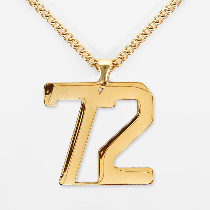 72 Number Pendant with Chain Necklace - Gold Plated Stainless Steel