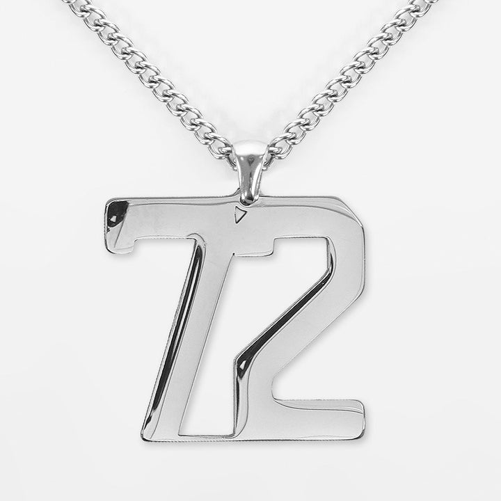 72 Number Pendant with Chain Necklace - Stainless Steel