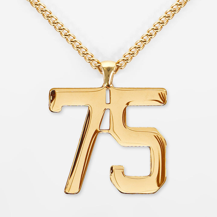 75 Number Pendant with Chain Necklace - Gold Plated Stainless Steel