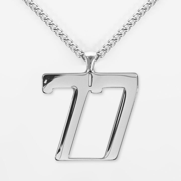 77 Number Pendant with Chain Necklace - Stainless Steel