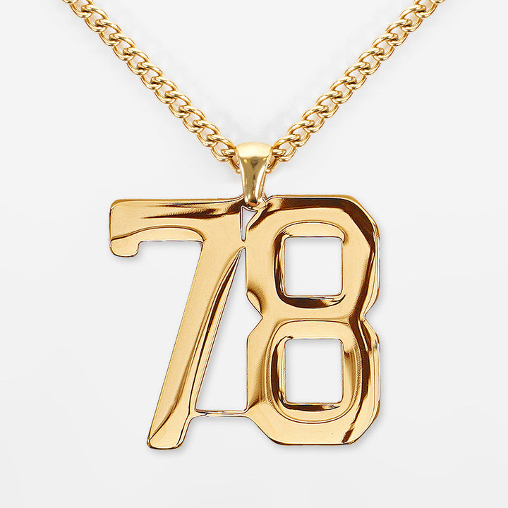 78 Number Pendant with Chain Necklace - Gold Plated Stainless Steel