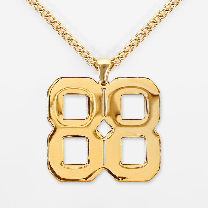 88 Number Pendant with Chain Necklace - Gold Plated Stainless Steel