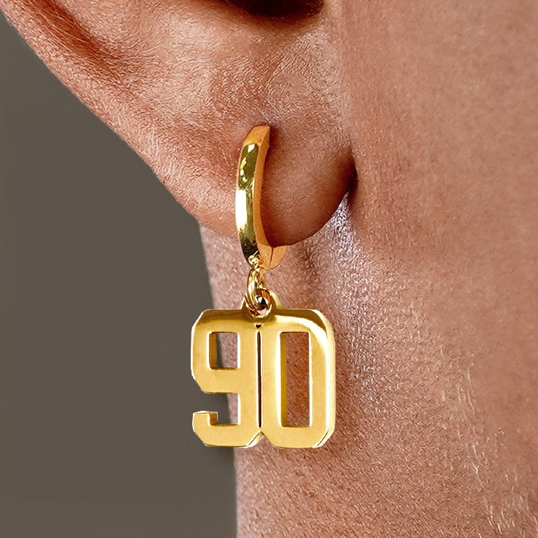 90 Number Earring - Gold Plated Stainless Steel