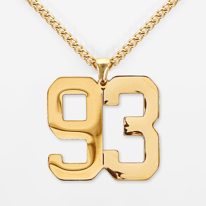 93 Number Pendant with Chain Necklace - Gold Plated Stainless Steel