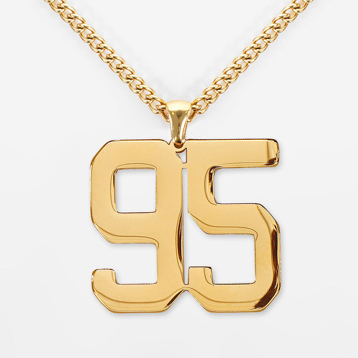 95 Number Pendant with Chain Necklace - Gold Plated Stainless Steel