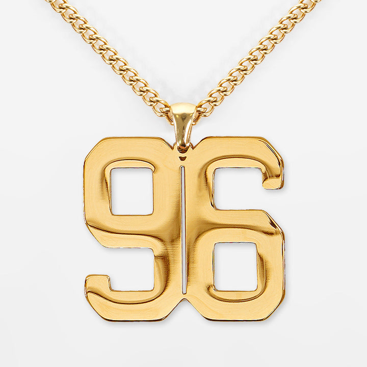 96 Number Pendant with Chain Necklace - Gold Plated Stainless Steel