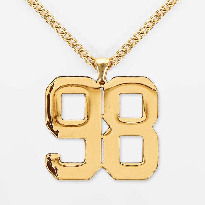 98 Number Pendant with Chain Necklace - Gold Plated Stainless Steel