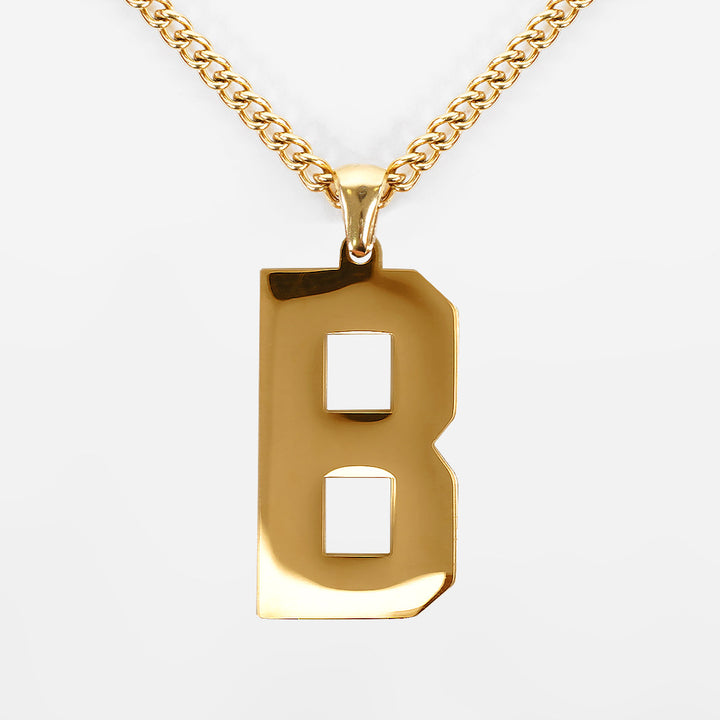 B Letter Pendant with Chain Necklace - Gold Plated Stainless Steel