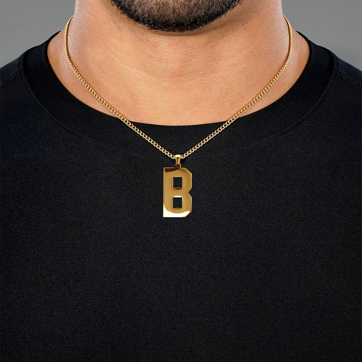 B Letter Pendant with Chain Necklace - Gold Plated Stainless Steel