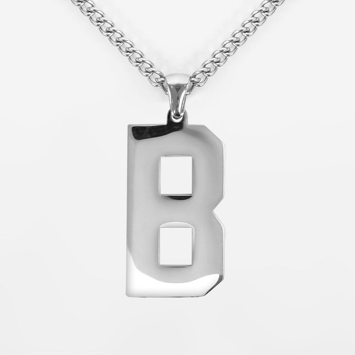 B Letter Pendant with Chain Necklace - Stainless Steel