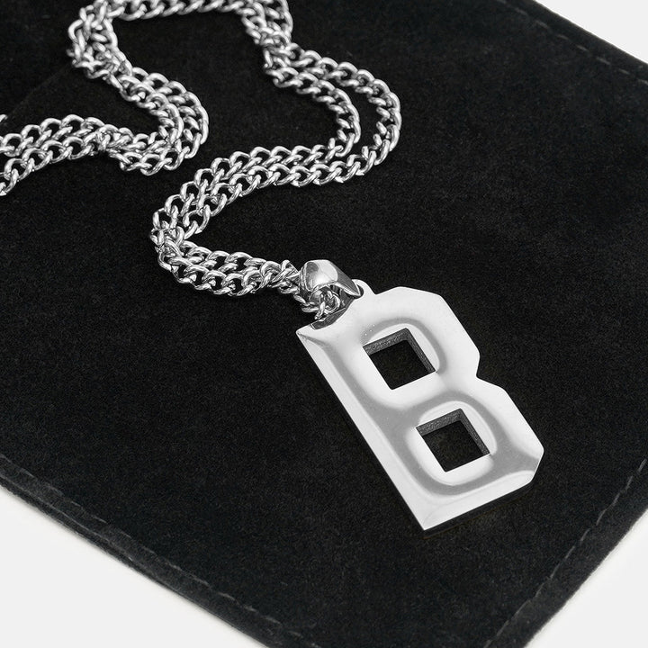 B Letter Pendant with Chain Necklace - Stainless Steel