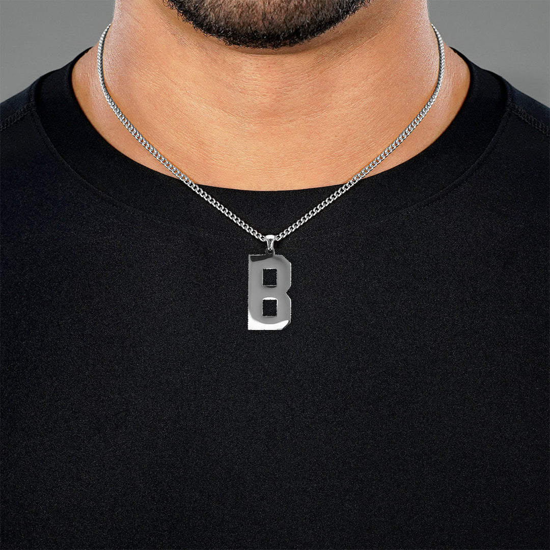 B Letter Pendant with Chain Necklace - Stainless Steel