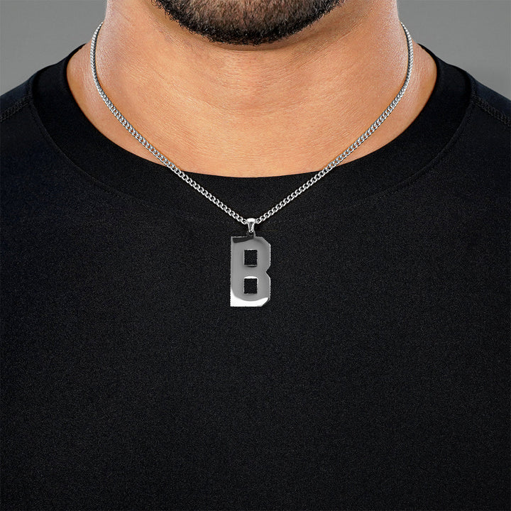 B Letter Pendant with Chain Necklace - Stainless Steel