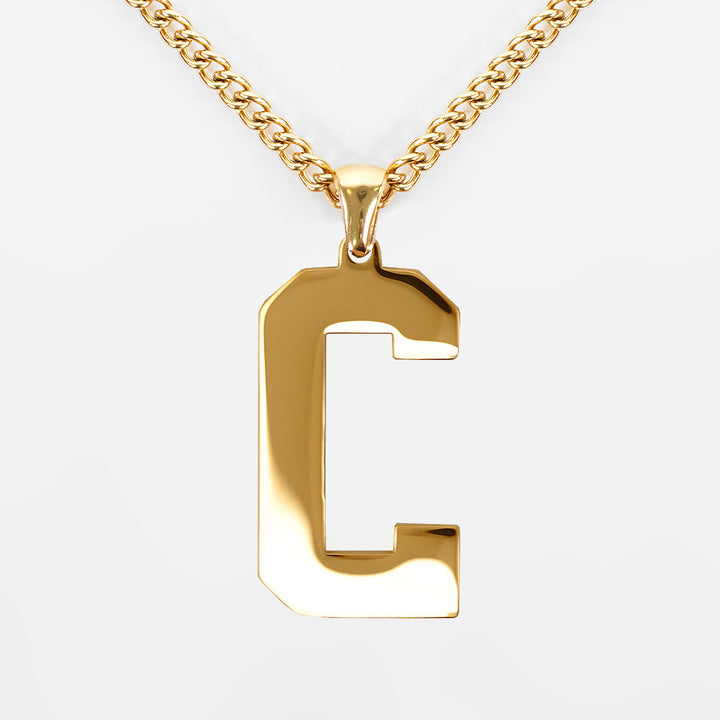 C Letter Pendant with Chain Necklace - Gold Plated Stainless Steel