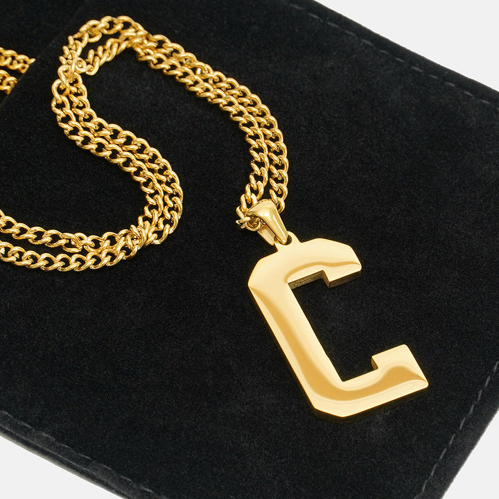 C Letter Pendant with Chain Necklace - Gold Plated Stainless Steel